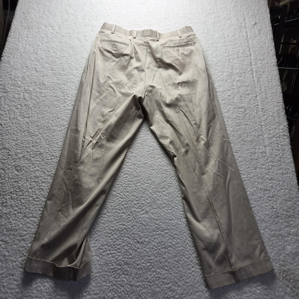 T. Harris Dress Pants Mens 36x30 Beige Pleated Cuffed Chino Regular Fit